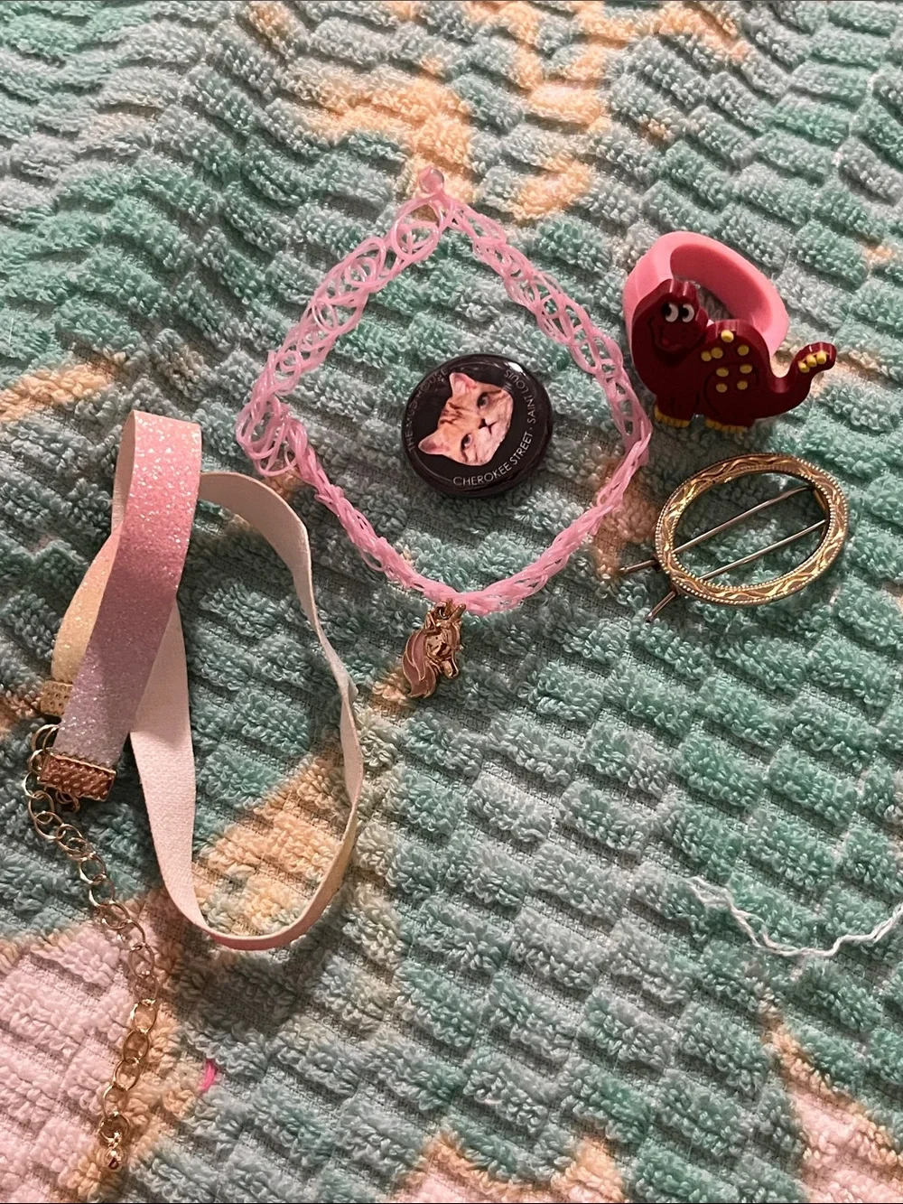 Pastel Pink Stretch Hair Choker with Gold Unicorn Charm